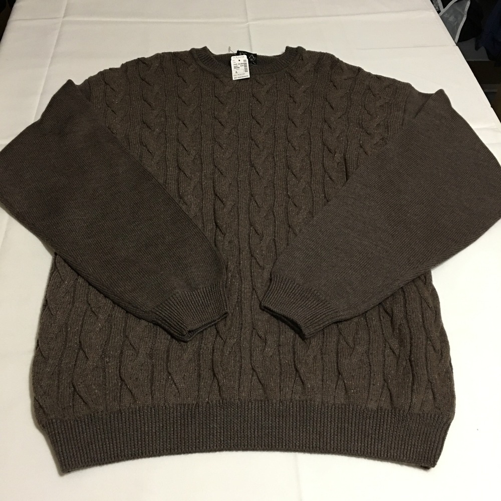 Jos. A. Bank Men's Brown Cable Knit Crewneck Sweater